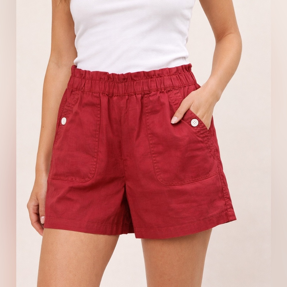 NWOT JOE FRESH Brick Ref Elastic High-Waisted Linen-Blend Shorts Size: Large